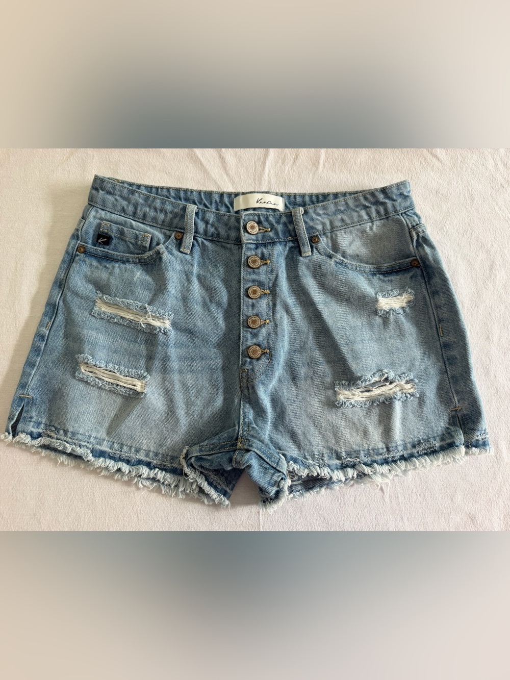 KanCan Light Wash Boyfriend Distressed Denim Shorts
